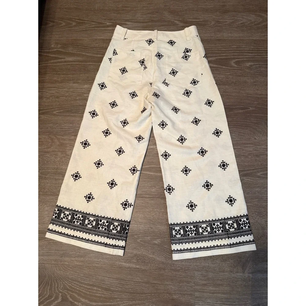 Zara Linen Blend Printed Pants -  Black & White - Medium